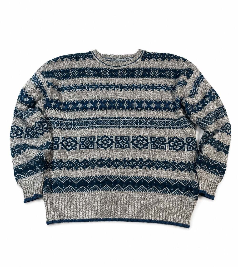 Liz Wear Vintage Cotton Sweater in Blue and Gray Women’s Size Medium